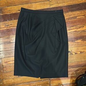 Elie Tahari Black Ruched Wool Pencil Skirt Knee-Length